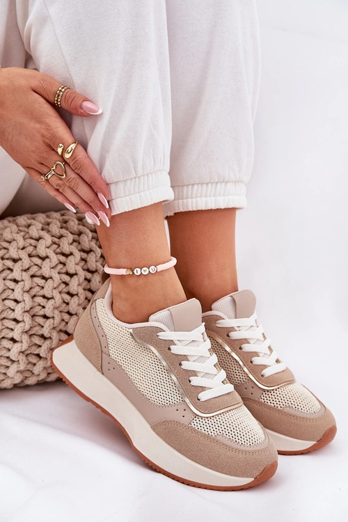 Buty Sportowe Damskie Z Siateczką Na Platformie Khaki Poova