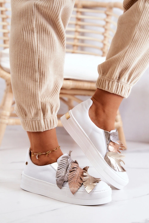 Damskie Skórzane Tenisówki Slip-On Maciejka 05488-11 Białe