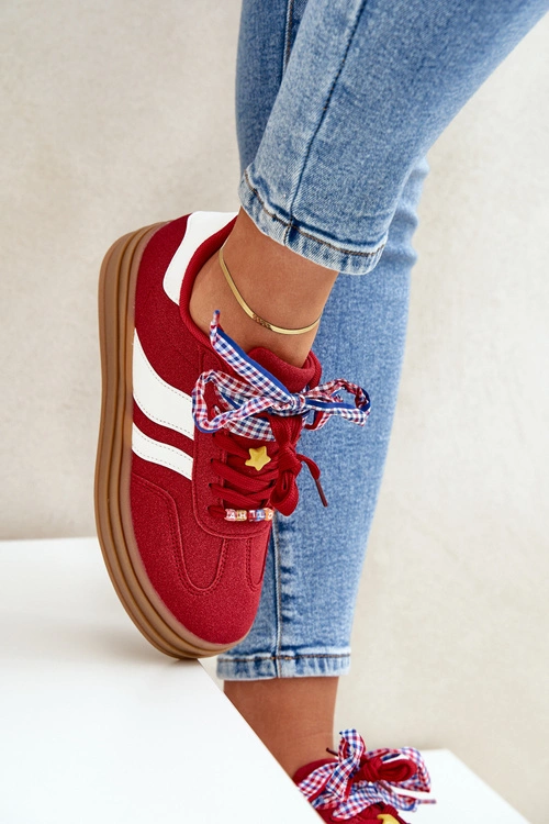 Sneakersy Damskie Z Przypinkami Czerwone Jariana