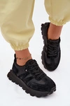 Skórzane Zamszowe Sneakersy Damskie Na Platformie Vinceza 41520 Czarne