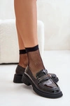 Damskie Lakierowane Mokasyny Loafersy Z Ozdobą D&A LZ42-030 Czarne