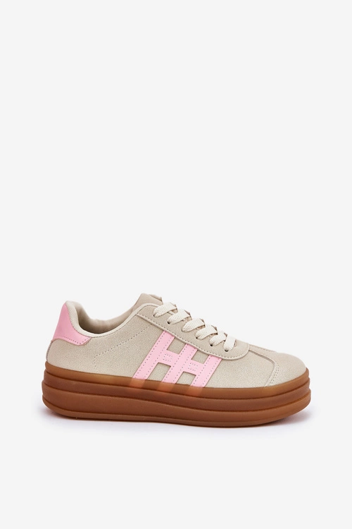 Sneakersy Damskie Na Platformie Beżowe Syliyana