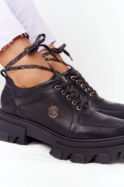 Skórzane Półbuty Oxfordy Lewski Shoes 3011-0 Czarne
