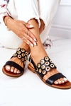 Skórzane Ażurowe Sandały Lewski Shoes 3042 Czarne