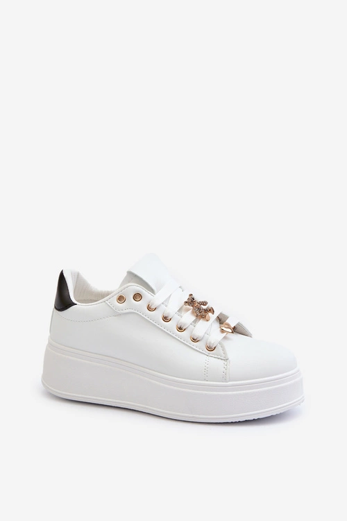 Sneakersy Damskie Na Platformie Z Przypinkami Eko Skóra Białe Cavisa