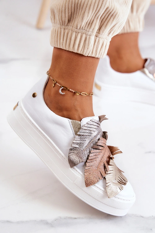 Damskie Skórzane Tenisówki Slip-On Maciejka 05488-11 Białe