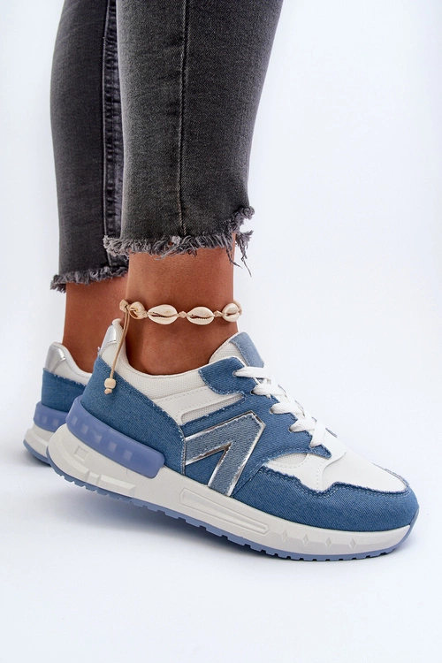Jeansowe Sneakersy Damskie Z Eko Skóry Niebieskie Vinelli