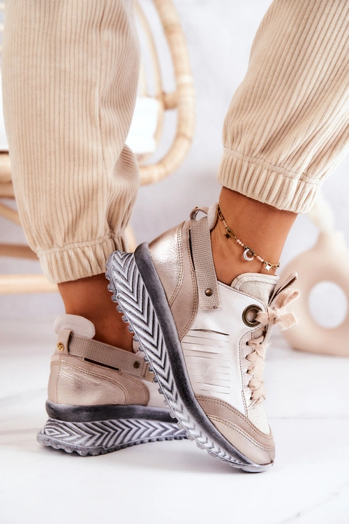 Damskie Skórzane Sneakersy Maciejka 04916-19 Beżowe