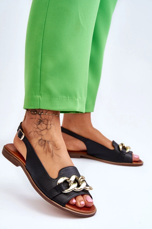 Skórzane Sandały Damskie Lewski Shoes 3230 Czarny Groch