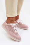 Skórzane Zamszowe Sneakersy Damskie Ażurowe Różowe Almora