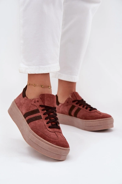 Zazoo N1068S2 Damskie Zamszowe Sneakersy Na Platformie Brązowe