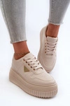 Sneakersy Damskie Z Eko Skóry Na Masywnej Platformie Jasnobeżowe Chrisstin