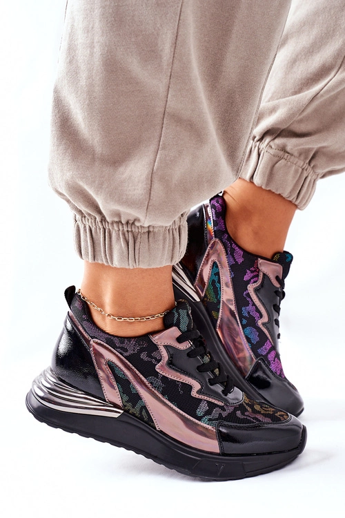 Sportowe Damskie Buty Sneakersy Czarne Multi Buckland