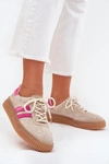 Zamszowe Sneakersy Damskie Na Platformie Beżowo-Różowe Cavira