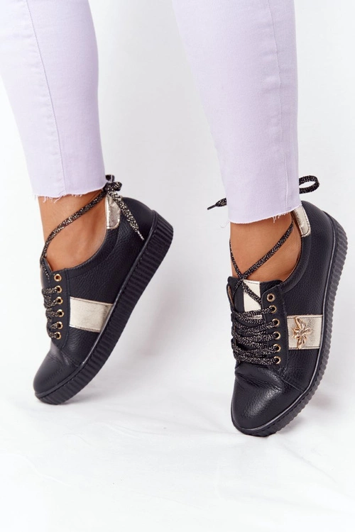 Damskie Skórzane Tenisówki Lewski Shoes 2786-0 Czarno-Złote