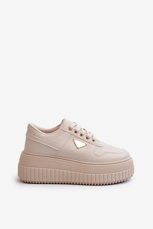 Sneakersy Damskie Z Eko Skóry Na Masywnej Platformie Jasnobeżowe Chrisstin