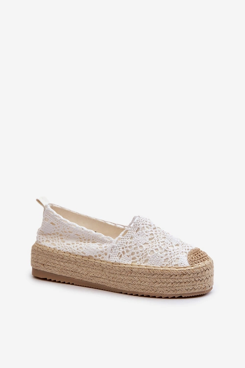 Espadryle Damskie Koronkowe Na Platformie Białe Elarose