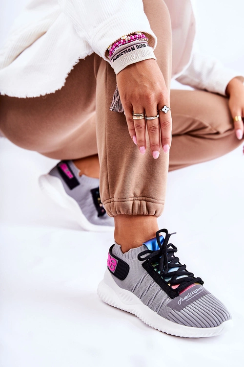 Damskie Wsuwane Sportowe Buty Sneakersy Szare Klayra