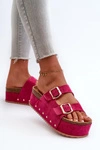 Klapki Damskie Na Masywnej Platformie Z Klamrami Fuksja Cremila