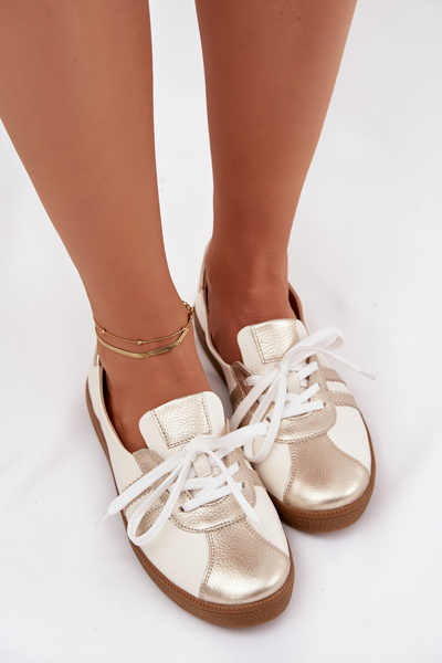 Skórzane Półbuty Damskie Typu Barefoot Zazoo N1341 Biało-Złote