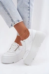 Skórzane Sneakersy Damskie Na Masywnej Platformie Zazoo N1084 Białe