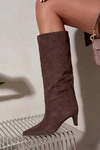 Wsuwane Kozaki Z Naturalnego Zamszu Na Obcasie Khaki Pamelisse