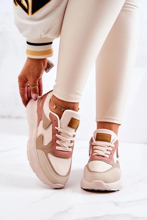 Damskie Sportowe Buty Sneakersy Beżowo-Różowe Bethell