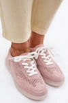 Skórzane Zamszowe Sneakersy Damskie Ażurowe Różowe Almora