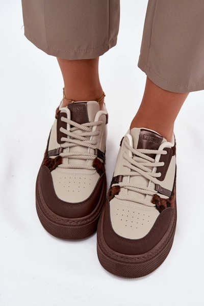 Damskie Sneakersy Na Platformie Big Star SS274356 Panterka Brązowo-Beżowe