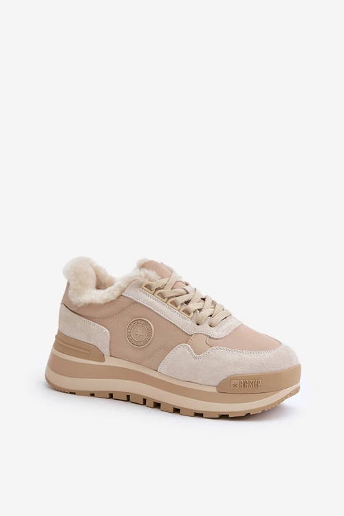 Sneakersy Damskie Ocieplane Na Platformie Big Star OO274A214 Beżowe