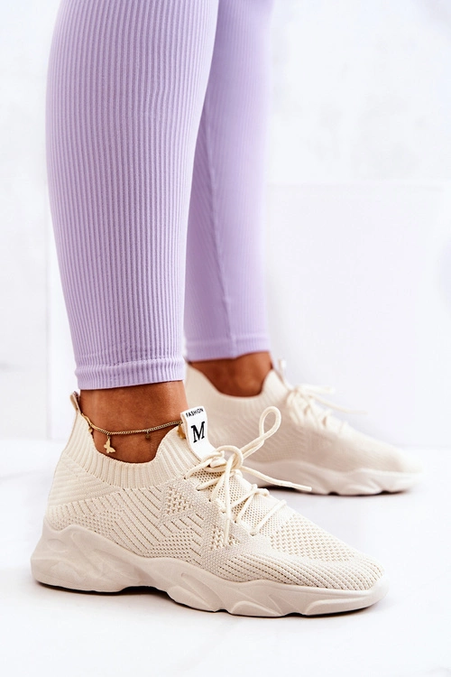 Sportowe Buty Sneakersy Materiałowe Jasnobeżowe Nolene