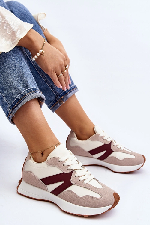 Buty Sportowe Damskie Beżowo-Bordowe Chloette