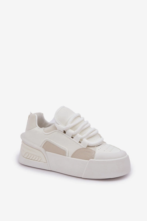 Sneakersy Damskie Z Grubymi Sznurówkami Na Platformie Białe Laloma