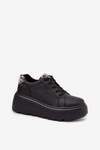Skórzane Sneakersy Damskie Na Platformie Panterka Vinceza 89144 Czarne