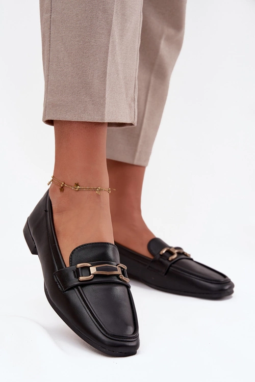 Półbuty Loafersy Damskie Z Ozdobą Czarne Priscelle