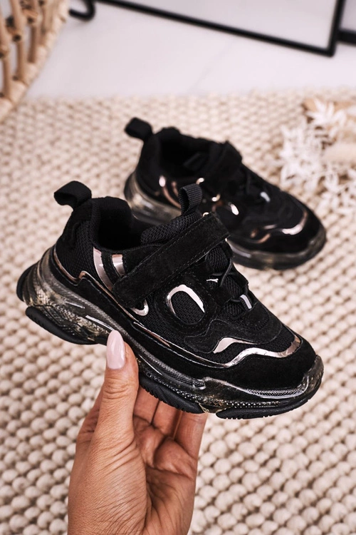 Dziecięce Sportowe Buty Sneakersy Z Przezroczystą Podeszwą Czarne Bailey