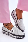 Damskie Ażurowe Skórzane Tenisówki Slip-On Białe Sorito