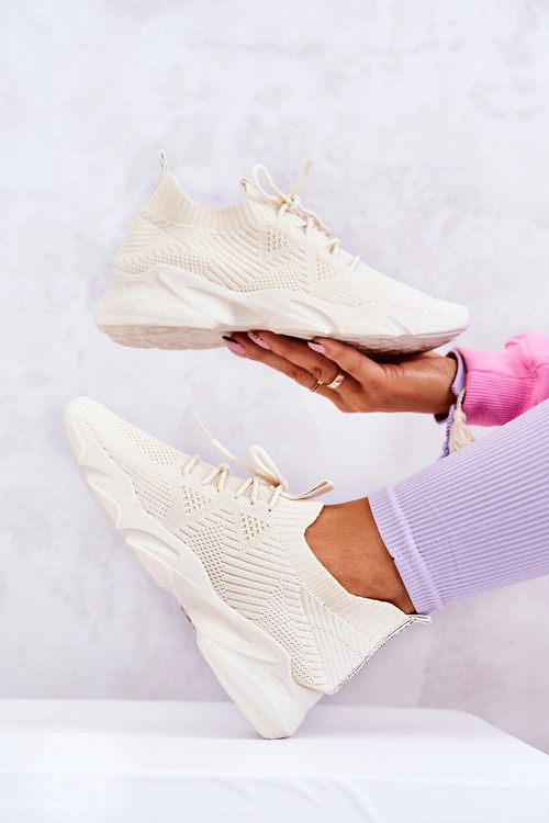 Sportowe Buty Sneakersy Materiałowe Jasnobeżowe Nolene