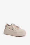 Skórzane Sneakersy Damskie Na Platformie Z Przypinkami I Napisem Vinceza 89102 Beżowe