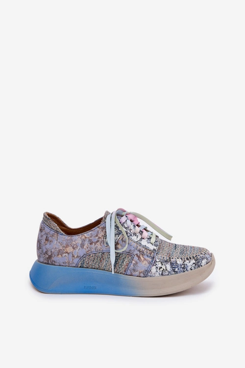 Skórzane Półbuty Sneakersy Damskie Na Platformie Maciejka 06776A-06 Niebieskie