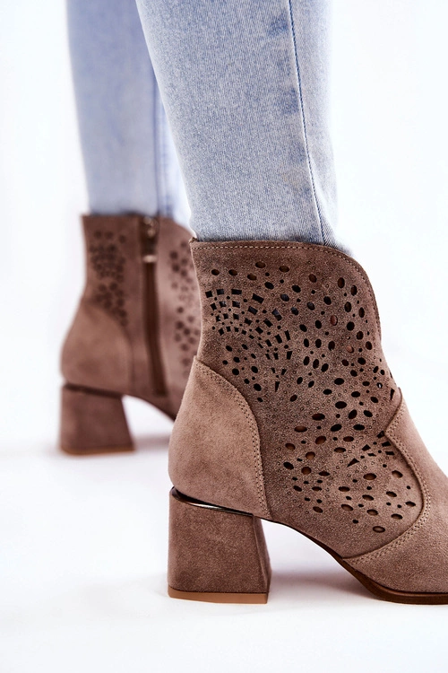 Ażurowe Botki Lewski Shoes 3166 Cappucino