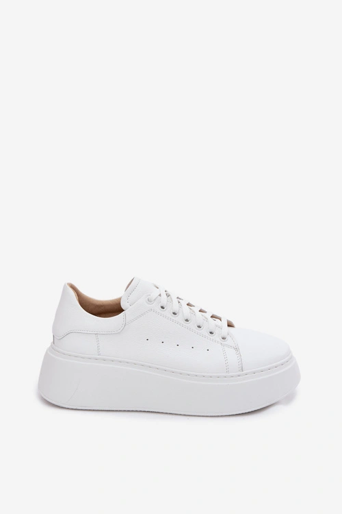 Skórzane Sneakersy Damskie Na Platformie Zazoo N408S2 Białe
