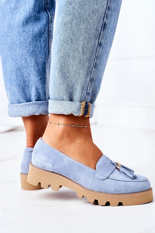 Zamszowe Mokasyny Lewski Shoes 3053 Błękitne