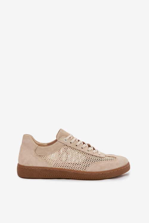 Skórzane Zamszowe Sneakersy Damskie Z Siateczką Zazoo N1142 Beżowe
