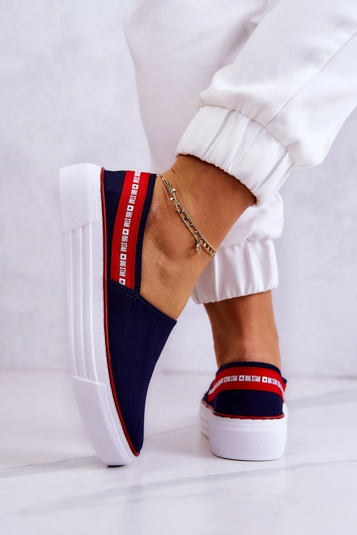 Damskie Tenisówki Slip On Big Star JJ276009 Granatowo-Czerwone