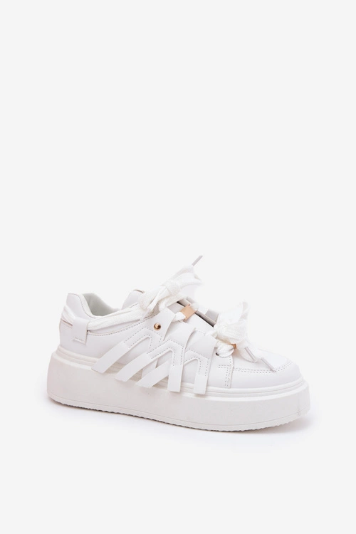 Eko Skórzane Sneakersy Na Platformie Białe Penolle