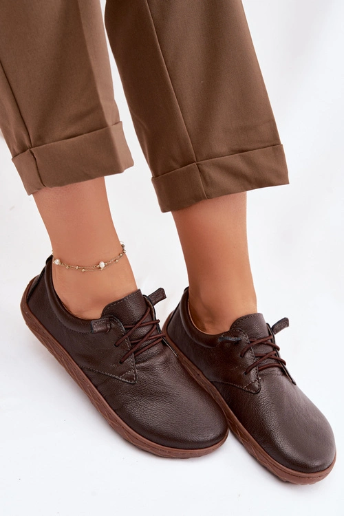 Skórzane Półbuty Barefoot Damskie Zazoo 10189 Czekoladowe