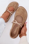 Skórzane Zamszowe Baleriny Barefoot Wiązane Zazoo 021 Beżowe
