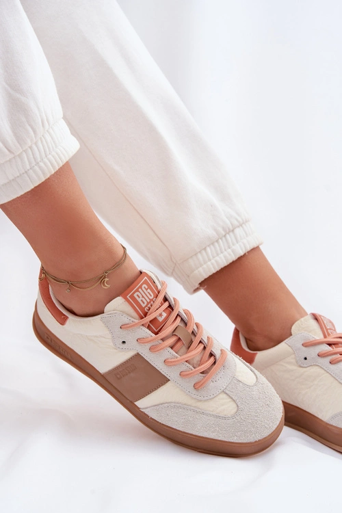 Skórzane Zamszowe Sneakersy Damskie Big Star TT274725 Beżowe
