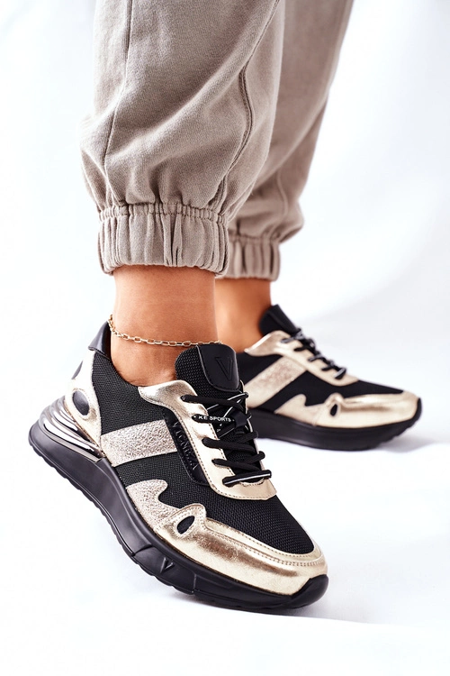 Sportowe Damskie Buty Sneakersy Czarno Złote Manitoba